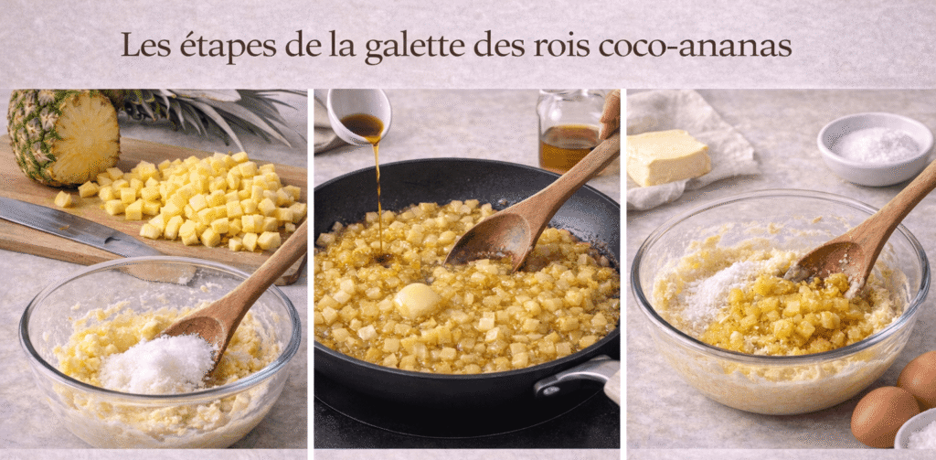 les étapes pour réaliser une galette des rois coco ananas