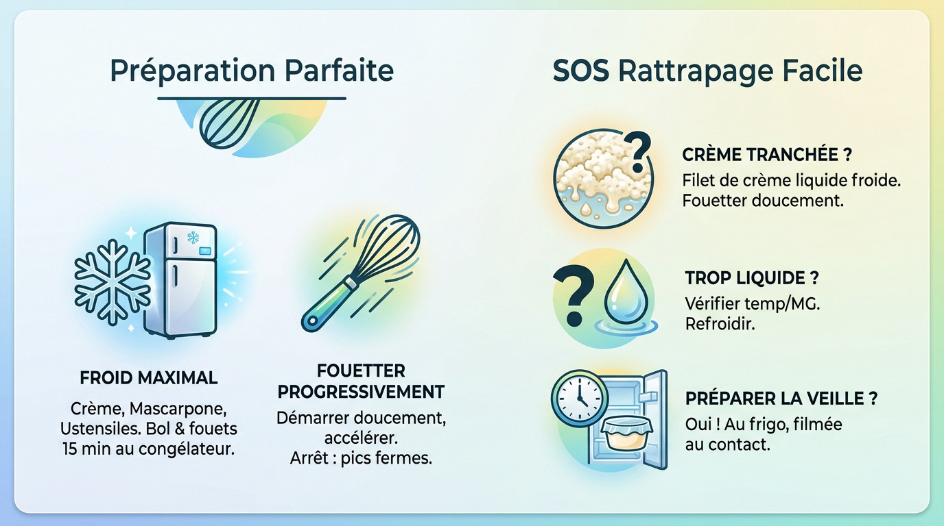 Guide visuel pour réussir sa chantilly mascarpone et astuces de rattrapage