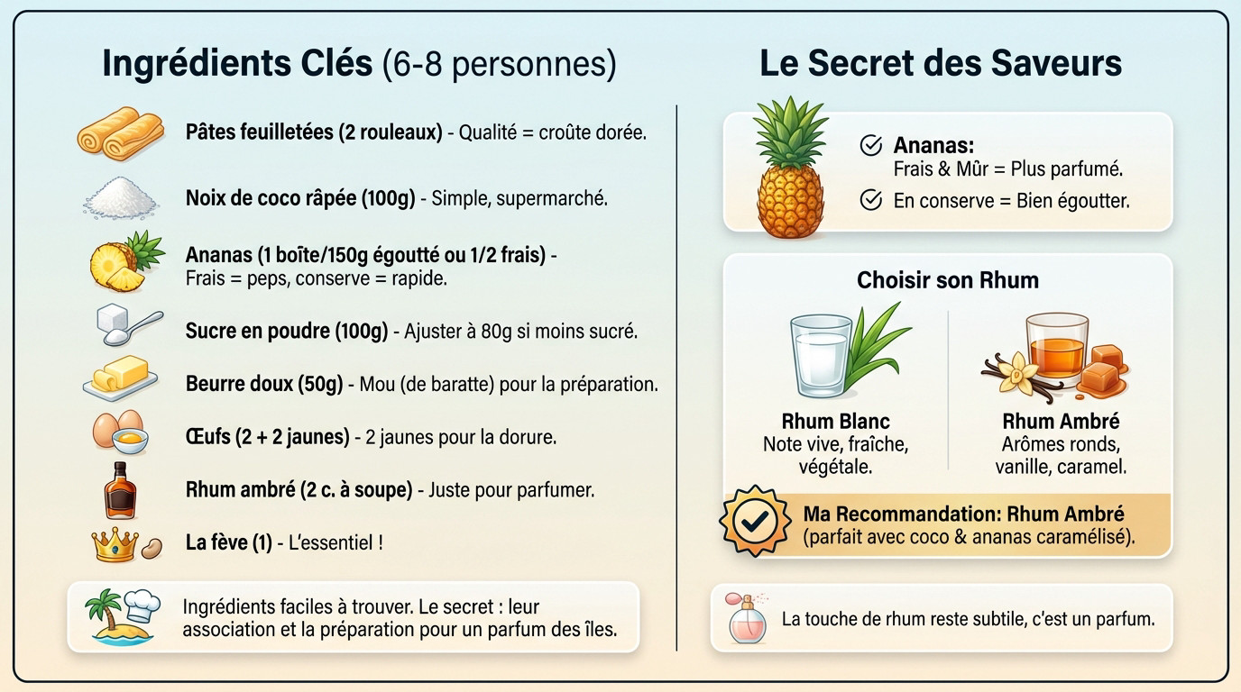 Ingrédients clés pour réussir une galette coco ananas rhum