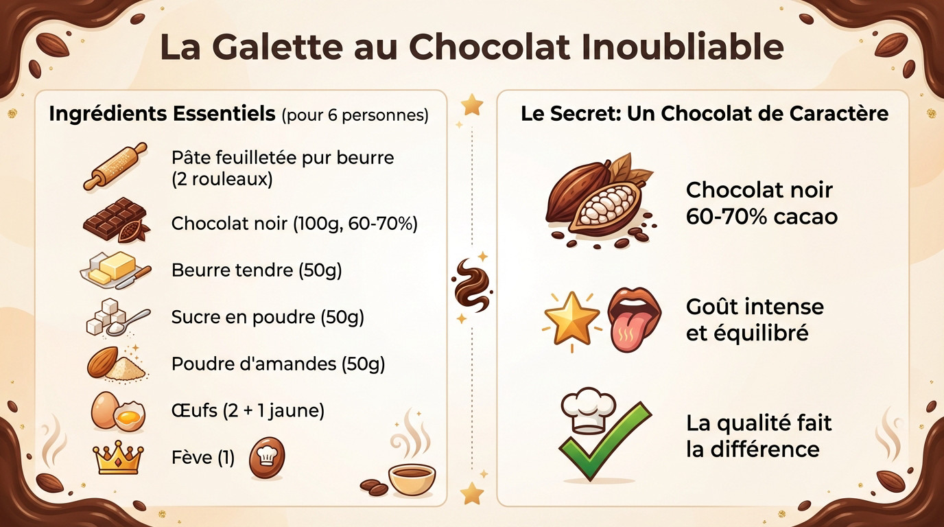 Ingrédients pour une recette de Galette des rois au chocolat dorée et croustillante 