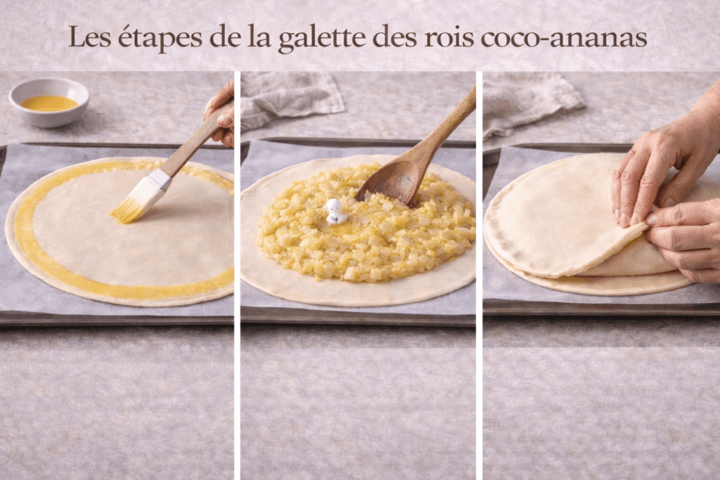 montage de la galette coco ananas rhum