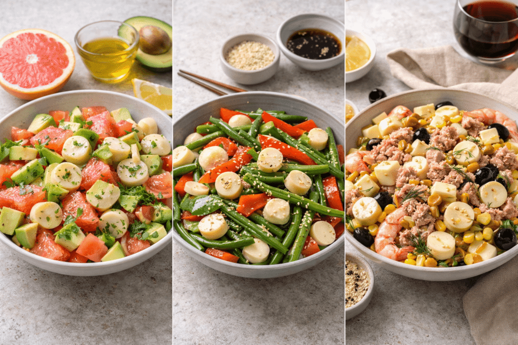 différentes recettes de salades de coeurs de palmiers