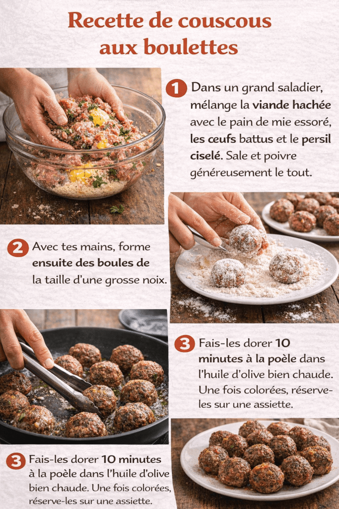 réalisation des boulettes de boeuf pour un couscous généreux