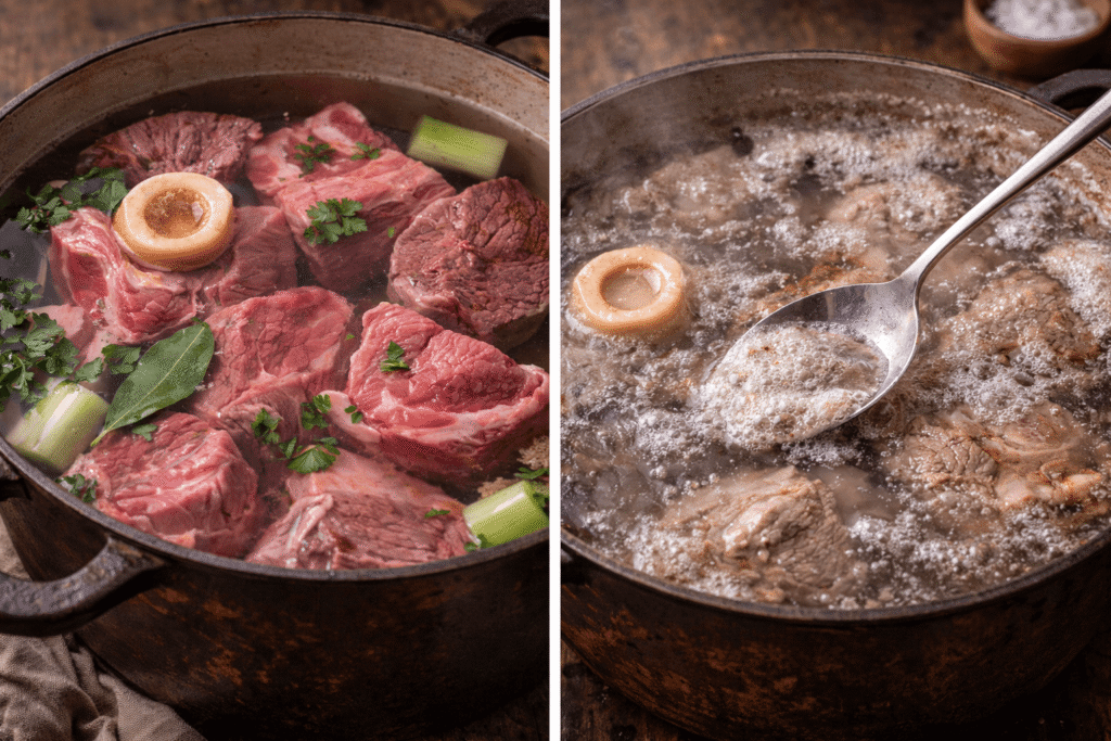 cuisson à l'eau froide de la viande à pot au feu