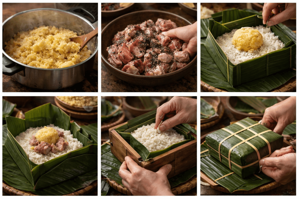 Les différentes étapes de préparation du Banh Chung