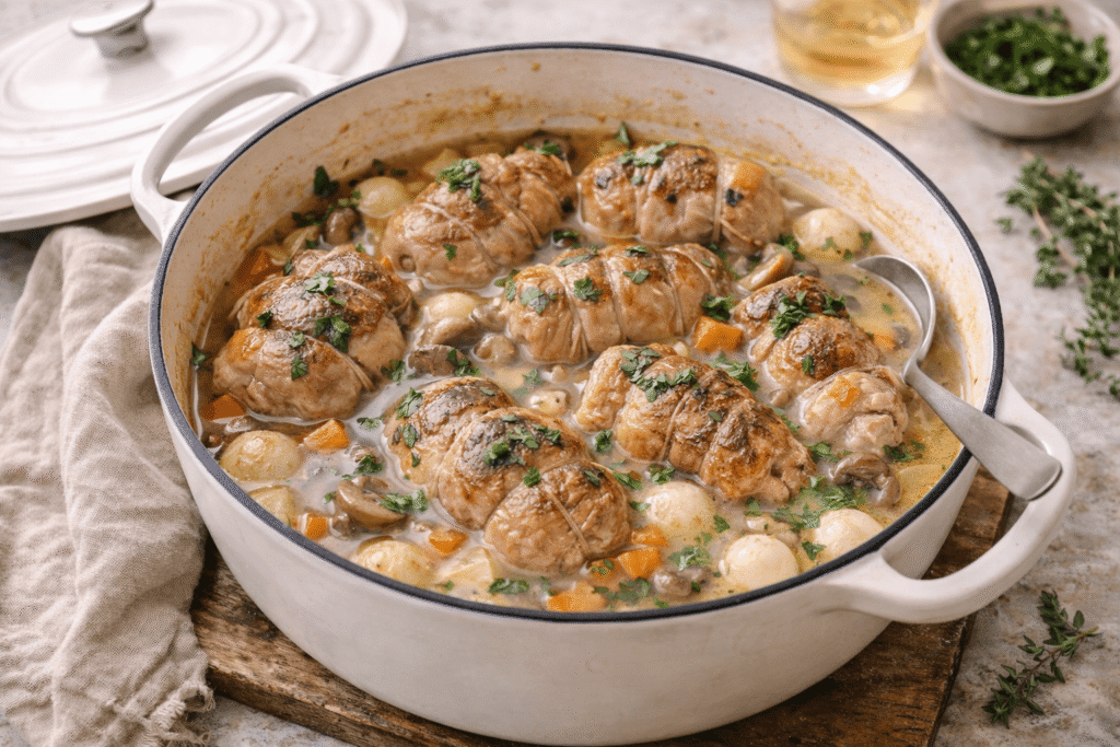 recette paupiette de porc en cocotte vin blanc