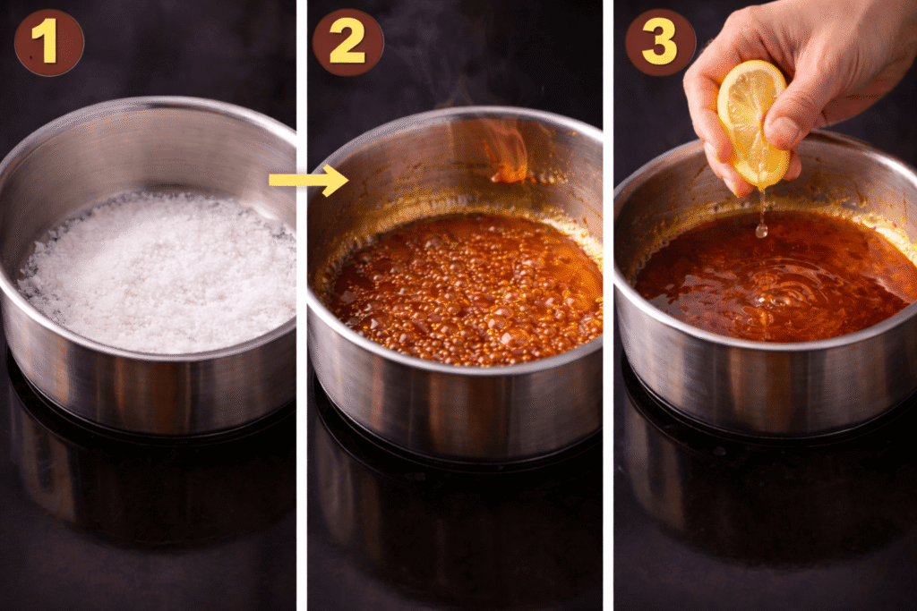 Réalisation du caramel pour la tarte tatin