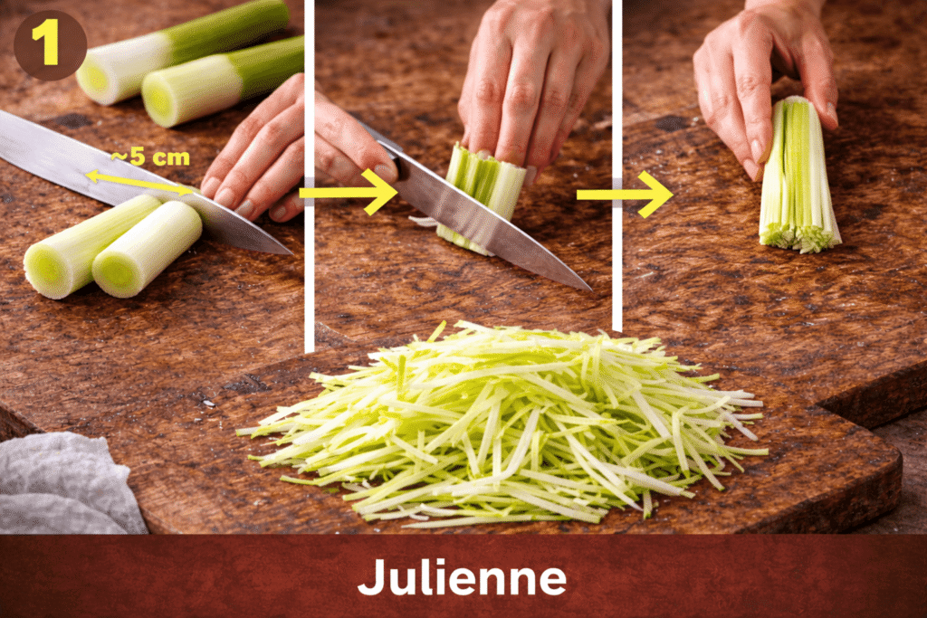 les étapes pour réaliser une julienne de poireaux