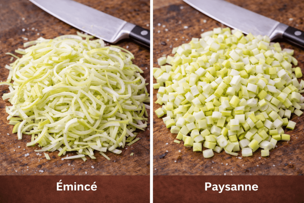 coupe à la paysanne vs émincé de poireaux