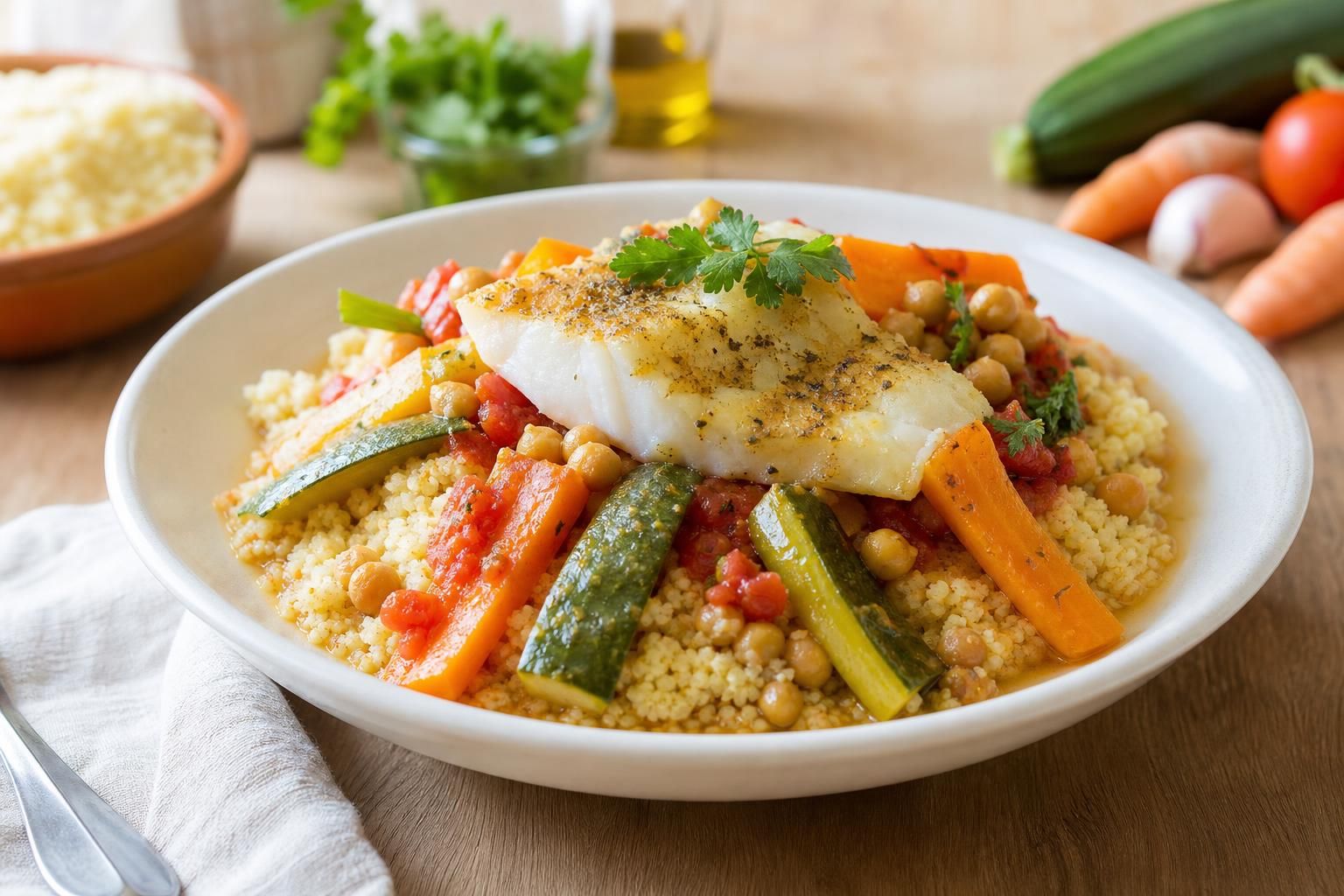 découvrez notre recette de couscous au poisson, un plat savoureux et équilibré, facile à préparer pour un repas sain et gourmand en famille.